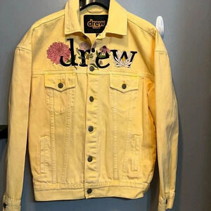 DREW Drew House Designer Floral Denim Yellow Logo Trucker Button Jacket XXS